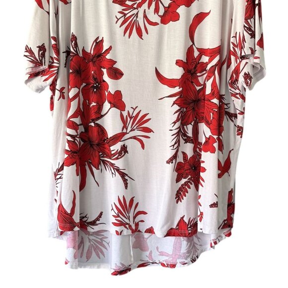 Lane Bryant Womens Red Floral Print Tunic Top Scoop Neck High-Low Hem Size 26/28 - Picture 3 of 5